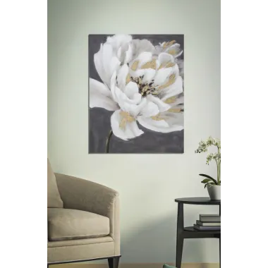 OBRAZ NA PŁÓTNIE WHITE/GOLD FLOWER 80X3,7X100 cm